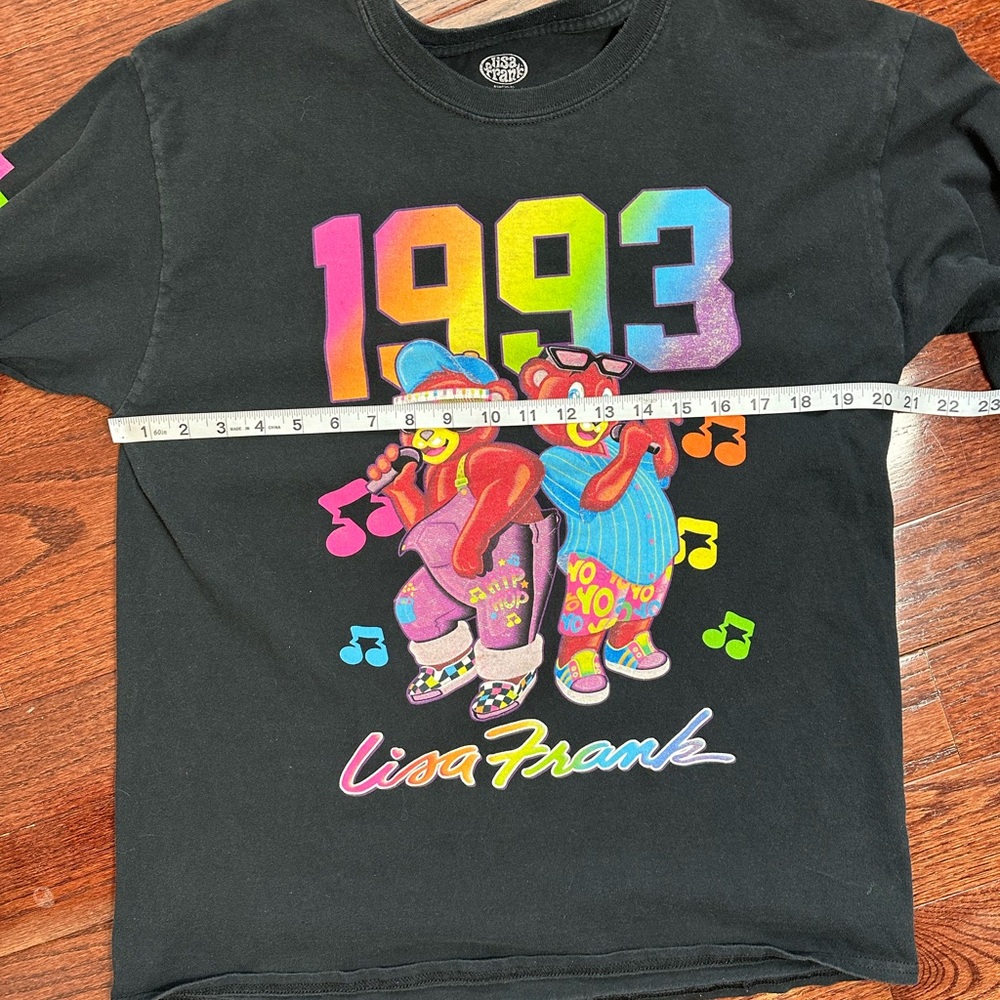 Lisa Frank Black Long Sleeve Tee with Neon Rainbow 1993 Bear Graphic - Picture 12 of 13